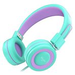 ELECDER i37 Çocuk Kulaklıkları Çocuk Kız Erkek Gençler Katlanabilir Ayarlanabilir Kulak Kulaklıkları 3,5 mm Jack Uyumlu Cep Telefonları Bilgisayar MP3/4 Kindle Okul Tableti Yeşil/Mor