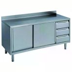 Electrolux Professional Dolaplı Çalışma Tezgahı, Sağda 3'lü Çekmece Bloğu, Solda 2 Kayar Kapı, Sırtlı - 1600 Mm NTA1610DXP