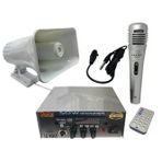 electroon Pazarcı Ses Sistemi Takım Set 12V USB Amfi+50W Horn Hoparlör+Mikrofon