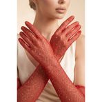 Elegance Scarf Kırmızı Uzun File Taşlı Eldiven Abiye Davet Parti Ve Özel Günler İçin