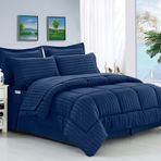Elegant Comfort Kırışmaz - İpeksi Yumuşak Armür Çizgili Çantada Yatak 8 Parça Yorgan Seti -Hipoalerjenik - Battal Boy Lacivert
