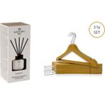 Elegant Çubuklu Koku Cam Şişe 165 ml & 3 Adet - Ahşap Görünümlü Döner Başlıklı Plastik Elbise ve Kıyafet Askısı