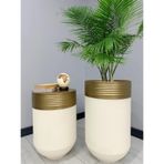 Elegant Dekoratif Eskitme Darbuka Krem Saksi 70Cm + Sehpa 60Cm Ikili Set