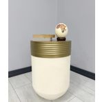 Elegant Dekoratif Eskitme Darbuka Krem Sehpa 60Cm