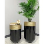 Elegant Dekoratif Eskitme Darbuka Parlak Siyah Saksi 70Cm + Sehpa 60Cm Ikili Set