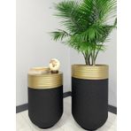Elegant Dekoratif Eskitme Darbuka Siyah Saksi 70Cm + Sehpa 60Cm Ikili Set