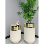 Elegant Dekoratif Gold Darbuka Krem Saksi 70Cm + Sehpa 60Cm Ikili Set