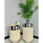 Elegant Dekoratif Krom Darbuka Krem Saksi 70Cm + Sehpa 60Cm Ikili Set