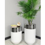 Elegant Dekoratif Krom Darbuka Parlak Beyaz Saksi 70Cm + 60Cm Sehpa Ikili Set