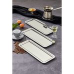 Elegante Baton Serisi Krom Sunum Tepsisi, Söz Nişan Tepsisi, 33X13CM, Avangart Dizayn, 3 Adet