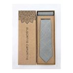 Elegante Cravatte Açık Gri Sarı Ekose Desenli Dokulu Kravat ve Cep Mendili Seti - 7 cm Modern Genişlik