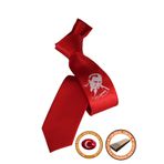 Elegante Cravatte ATA02 Atatürk Baskılı Erkek Kırmızı Saten Kravat