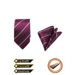 Elegante Cravatte Bordo Çizgili Desen Dokuma Kravat Ve Mendil