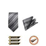 Elegante Cravatte Gri Çizgili Desen Dokuma Kravat Ve Mendil