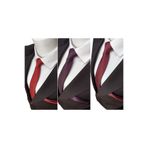 Elegante Cravatte Kırmızı Mürdüm Bordo Renk 3'lü Armürlü Kravat Ve Mendil Set