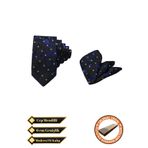 Elegante Cravatte Siyah ve Mavi Renk Şal Desen Exclusive Model Kravat ve Cep Mendili