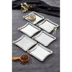 Elegante Square Serisi, Bella Flora Kulp Desenli Krom Sunum Söz Nişan Tepsisi, 22X22CM, 6 Adet
