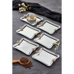 Elegante Square Serisi, Duo Bella Flora Kulp Desenli Krom Sunum Söz Nişan Tepsisi, 22X16CM, 6 Adet