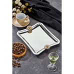 Elegante Square Serisi, Duo Bella Flora Kulp Desenli Krom Sunum Söz Nişan Tepsisi, 22X16CM, Tek Adet