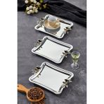 Elegante Square Serisi, Duo Luna Nera Kulp Desenli Krom Sunum Söz Nişan Tepsisi, 22CM, 3 Adet