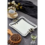 Elegante Square Serisi, Duo Luna Nera Kulp Desenli Krom Sunum Söz Nişan Tepsisi, 22CM, Tek Adet