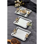 Elegante Square Serisi, Duo Volo Prezioso Kulp Desenli Krom Sunum Söz Nişan Tepsisi, 22CM, 3 Adet