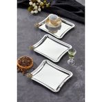 Elegante Square Serisi, Fiore Nero Kulp Desenli Krom Sunum Söz Nişan Tepsisi, 22X22CM, 3 Adet