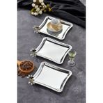 Elegante Square Serisi, Luna Nera Kulp Desenli Krom Sunum Söz Nişan Tepsisi, 22X22CM, 3 Adet