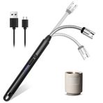 Elektrik arklı çakmak, çubuk çakmak, USB ile şarj edilebilir, uzun boyunlu elektrikli çakmak, mum çakmağı, rüzgar geçirmez, mumlar, mutfak, gaz ocağı, kamp için (siyah)