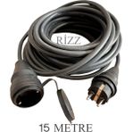 Elektrikli Araba Şarj Uzatma Kablosu 15 Metre Topraklı Siyah %100 Bakır 3x2.5mm