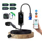 Elektrikli Araba Taşınabilir Şarj Istasyonu 7 Kw / 32a / Tip-2 / 3x32a Fiş / Monofaze / 5m / Çantalı / Ev Tipi Dönüştürücü Kablolu Türkçe Menü Yerli Üretim 3,7 - 7,4 Kw