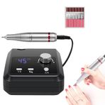 Elektrikli Tırnak Matkabı Makinesi, 45000 Rpm Ayarlanabilir Hız,6 Zımpara Başlığı,Lcd Ekran Hızı,Akrilik,Jel Tırnaklar, Cilalama Ve çıkarma İçin, Ev Salonu Bakım Tırnak Törpüsü Seti,Black
