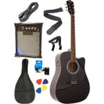 Elektro Akustik Gitar Full Set Washburn-Gitar-Kılıf-Amfi-Kablo-Pena-Kapo-Tuner - siyah
