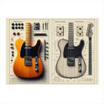Elektro Gitar Çizimleri Hediyelik Ahşap Tablo 25cmX 35cm