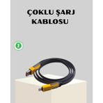Elektronikçim 65W Çoklu Şarj Kablosu 4’ü 1 Arada Örgülü Hızlı Veri Aktarım Usb-C Usb-A