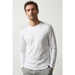 Elemge %100 Pamuk Süprem Uzun Kollu Pijama Üstü Erkek T-Shirt Compact Penye Rahat Kalıp Tok Kumaş Beyaz