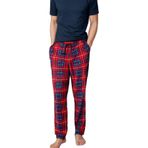Elemge Erkek Ekoseli Pijama Altı Kışlık Rahat Kesim Flanel Kumaş Esnek Regular Fit Beli Lastikli İpli Cepli Kareli Sıcak Tutan Tek Alt İnce Eşofman (Kırmızı-Lacivert, L)