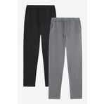 Elemge%100 Pamuk 2'li Paket Premium Esnek Kumaş Regular Fit Erkek Pijama Altı Beli Lastikli İpli Cepli Terletmez İnce Eşofman Uyku Pantolonu Rahat Kesim (Siyah-Gri, 2XL)