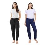 Elemge%100 Pamuk 2'li Paket Premium Esnek Kumaş Regular Fit Kadın Pijama Altı Beli Lastikli İpli Cepli Terletmez İnce Eşofman Uyku Pantolonu Rahat Kesim (Siyah-Lacivert, S)