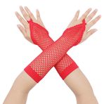 Elerevyo Kadın Fishnet eldiven elastik tarak dantel dirsek uzunluğu parmaksız eldiven parmak döngü parti Cosplay için, Kırmızı, Tek Beden