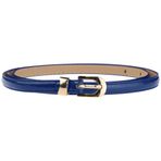 Elerevyo Kadın Skinny PU Deri Kemer, Elbise Jeans için Altın Metal Tokalı İnce Bel Kemerleri, Koyu Mavi, 105x1.1cm/41.3x0.4 inches(LxW)