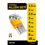 Elevats Premium 9 Parça Allen Anahtar Seti | 1.5 - 10 mm Alyan Anahtar Takımı | Krom Vanadyum Çelik