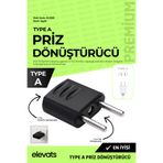 Elevats Premium Amerikan Priz Dönüştürücü Adaptör | A Tipi Fiş Çevirici | Türkiye Priz Adaptörü | Siyah | EL1005