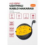 Elevats Premium Makaralı Uzatma Kablo 4 Lü 5 Metre 3x1.5mm 3000 Watt Sarı-Siyah