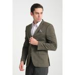 Eleventy Erkek Haki Likralı Pamuk Karışımlı Ekose Desenli Slim Fit Spor Blazer Ceket Haki 48