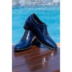 Elevold Yapımı Hakiki Deri Özel Koleksiyon Rugan +7 Cm Boy Uzatan Gizli Topuk Klasik Ayakkabı Damatlık - Lacivert