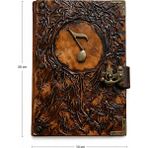 ELF Shopping El Yapımı Hakiki Deri Kabartmalı Defter – Kilitli Vintage Not Defteri (20X14 Cm) - Koyu Kahvenegi