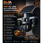 Elfa On Teknoloji 4G / 4K 3 Kameralı Solar Uzaktan Kontrollü Güneş Enerjili Akıllı Güvenlik Kamerası
