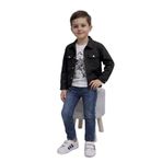 elfanto kıds erkek çocuk baskılı tışort ceket ve pantolon takımı 3lu set Siyah 4-5 Yaş