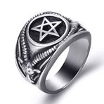 ELFASIO Pentagram Yüzük Baphomet Keçi Şeytan Şeytan Erkek Paslanmaz Çelik Yüzükler Vintage Takı, Metal